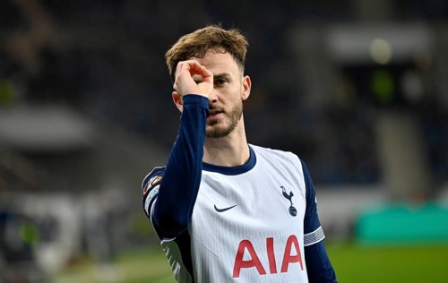Goal celebration James Maddison Tottenham Hotspur Spurs (10) gesture gesture throws dart, Darts,