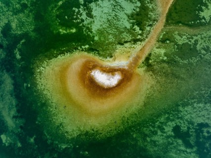 Aerial view, top down view of a shoal due to low water, drought, danger to shipping traffic, on the