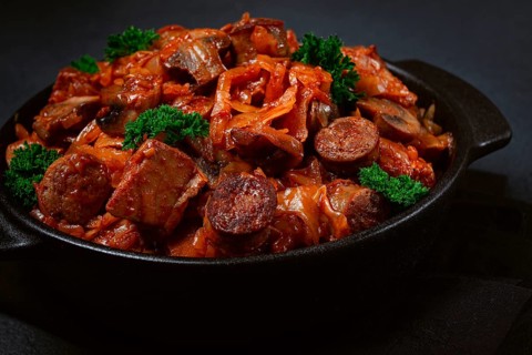 Bigos, bigus is a national Polish dish, made of cabbage and meat, stewed, homemade, no people