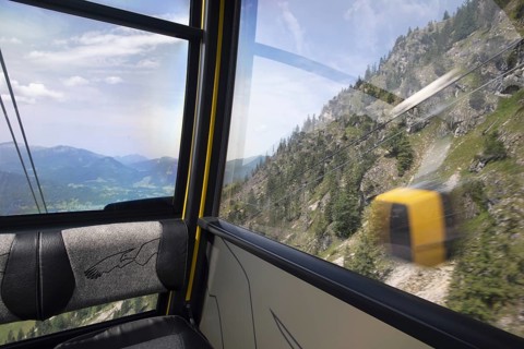 Gondolas of the Nebelhornbahn between the Seealpe and Höfatsblick stations, Oberstdorf, Allgäu