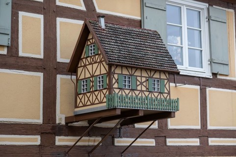Model of a half-timbered house on a residential building from around 1700, Vordere Priestergasse 7,