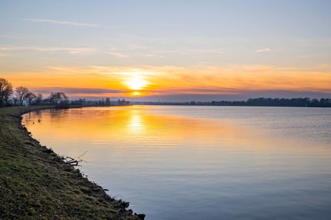 Ladscape of a sunset at the Danube river shore, Wörth an der Donau, Regensburg, Upper Palatinate,