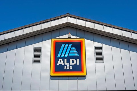 Façade and logo of Aldi Süd in Sonthofen, Allgäu, Swabia, Bavaria, Germany, Europe