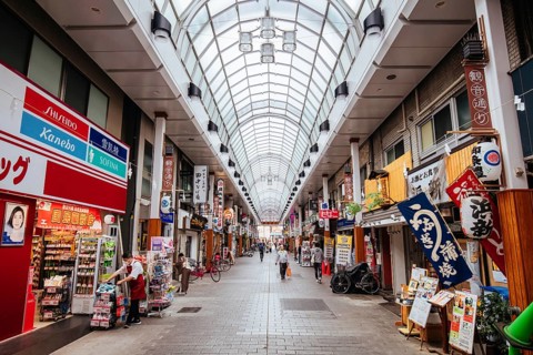 Tokyo, Japan, May 12 2019: Shin Nakamise Shopping Street near Sensoji Temple by day in Asakusa,