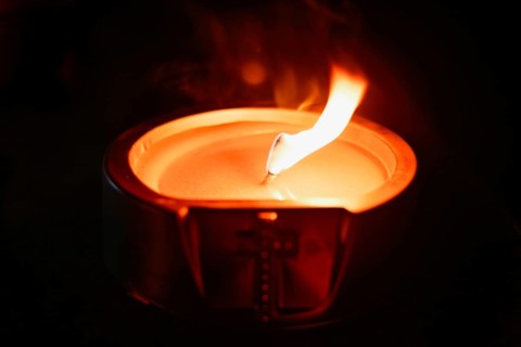 Light on the grave at night