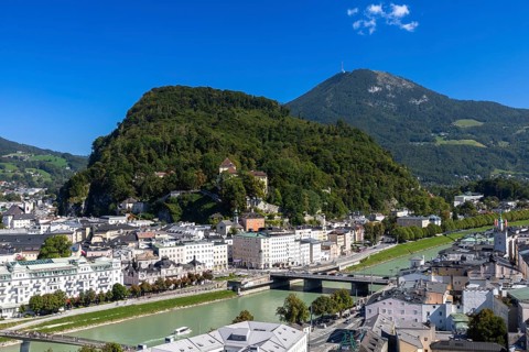 View of the Kapuzinerberg from the Mönchsberg in Salzburg, Austria, Europe