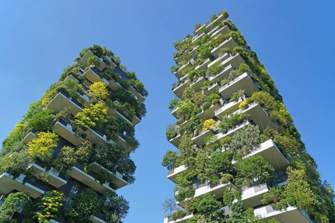 Bosco Verticale, twin tower, green tower block with trees and shrubs, Porta Nuova, Milan, Lombardy,