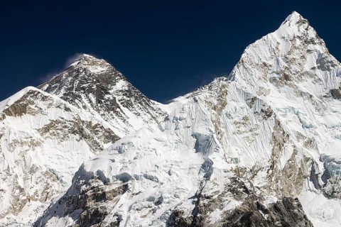 Mount Everest, known Chomolungma in Tibet and Sagarmatha in Nepal, seen from the top of Kala