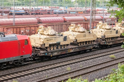 Military transport on the railroad in Germany