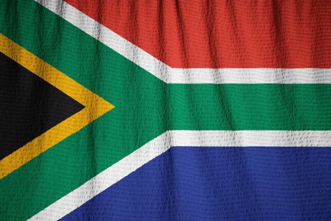Closeup of Ruffled South Africa Flag, South Africa Flag Blowing in Wind