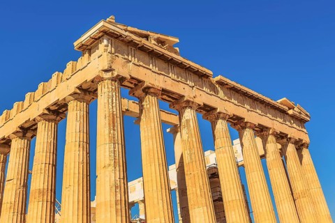 Athens, Greece ancient ruins of Parthenon temple in Acropolis close-up