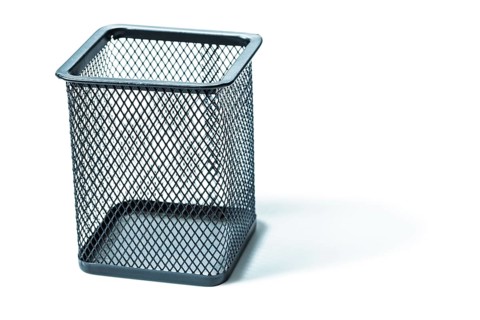 Simply small black trash bin isolated on white