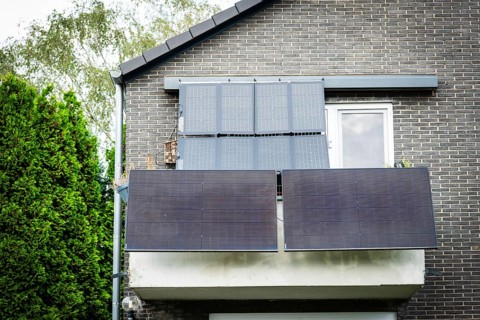 Balcony power station on a detached house in Monheim am Rhein, Germany, Europe