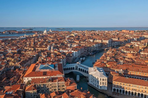 Rialto Bridge aerial view in the late afternoon