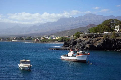 Fishing boat in the harbour, Monumento Memaia, Porto Novo, Santo Antao, Cape Verde Islands, Cape