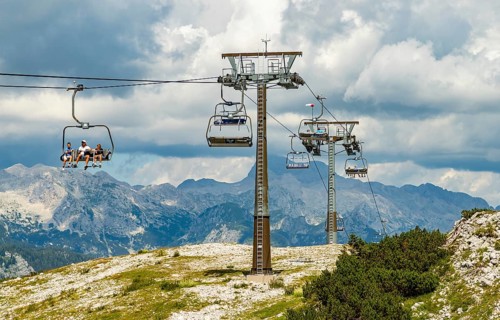 A picture of many ski lifts at the Vogel ski resort