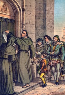 Martin Luther nailing his 95 theses on the door of the castle church of Wittenberg