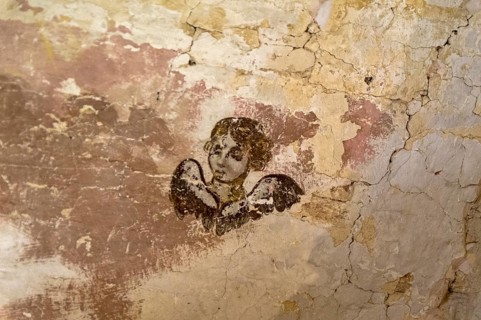 Ancient wall painting in the church of Andrei Stratelates in the Novgorod Kremlin, the head of an