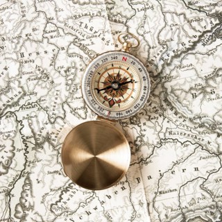 Top view compass top world map