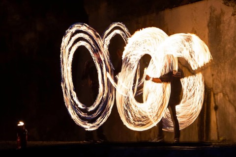Fire show, pyrotechnics, fire effects, fire poi, light effects, fire glow, quarry site, marching,