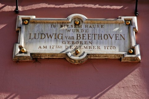 Sign at the Beethoven House, birthplace of Ludwig van Beethoven, Bonn, North Rhine-Westphalia,