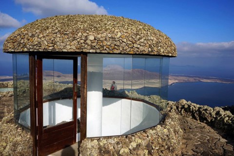 Mirador del Rio, designed by Cesar Manrique, top viewing platform, view over strait El Rio to