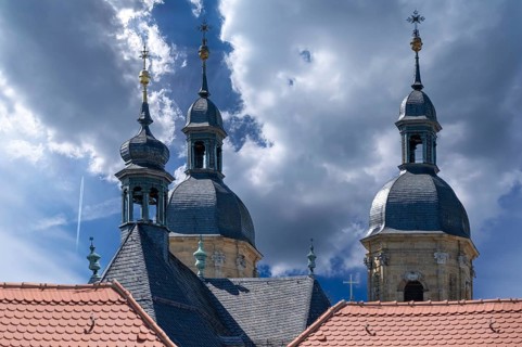 Bell towers of the parish and pilgrimage church of the Holy Trinity, basilica in Gößweinstein,
