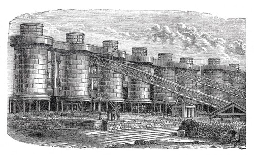 Steel industry, 1880, blast furnace plant in Barrow-in-Furness in England, digitally enhanced