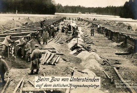 Building shelters on the eastern theatre of war, 1914 - 1918, World War I, reproduction of a war