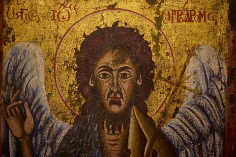 Detailed icon of a saint with golden elements and expressive painting, Museum of Icon Painting,
