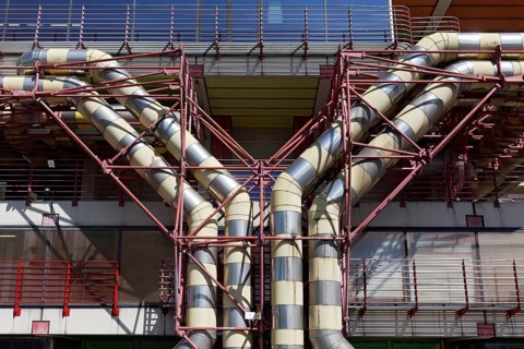 Façade with visible building technology, RWTH Aachen University Hospital, University Hospital,