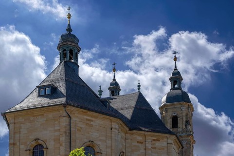 Bell towers of the parish and pilgrimage church of the Holy Trinity, basilica in Gößweinstein,