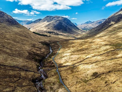 Mountains and Moors over Glen Etive Valley from a drone, Buachaille Etive Mòr, The Buachaille,