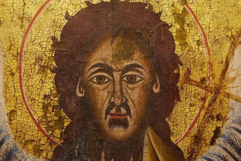 Religious icon of Jesus with gold-coloured background, Museum of Icon Painting, Thari Monastery,