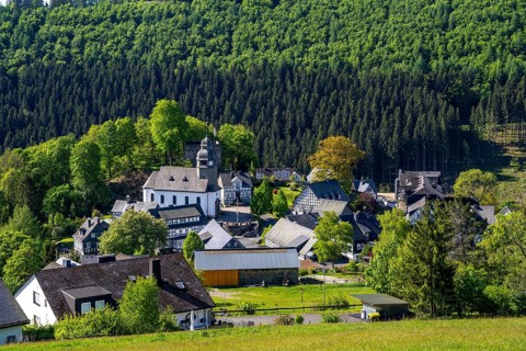 The village of Nordenau, district of Schmallenberg, in the Hochsauerland district, St Hubertus