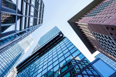 Frankfurt skyline skyscrapers buildings banks modern work offices in Frankfurt, Germany, Europe