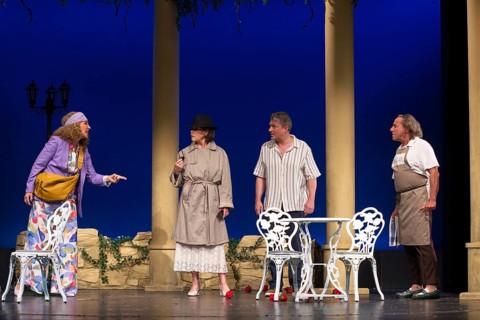Janina Hartwig, Caroline Beil, Dieter Landuris, Hardy Krüger, FISCH SUCHT FAHRRAD, photo rehearsal