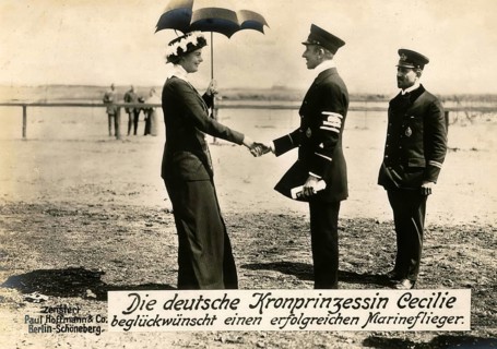The German Crown Princess Cecilie congratulates a successful naval aviator, 1914 - 1918, World War