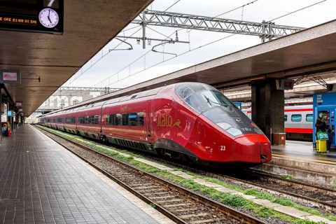 Italo AGV high-speed train from Nuovo Trasporto Viaggiatori NTV at Roma Termini station in Rome,