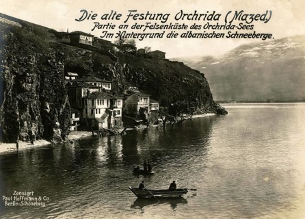 The old fortress of Orchrida Macedonia on the rocky coast of Lake Orchrida. In the background the