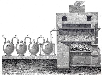 Furnace for the production of hydrochloric acid as a by-product of soda production, around 1850,