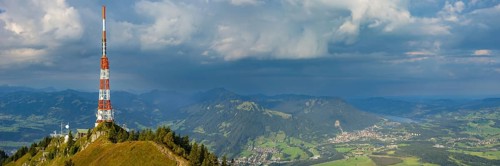 Bavarian Broadcasting Tower on the Grünten, 1738m, at sunrise, Illertal, Allgäu Alps, Oberallgäu,