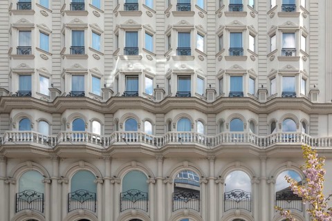 Hotel facade, Macedonia Square, Skopje, North Macedonia, Balkans