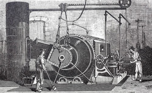 Rotating puddling furnace, the puddling process was a widespread process in the 19th century for
