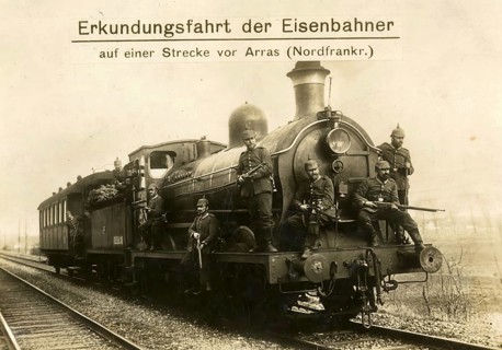Railwaymen's reconnaissance trip on a line outside Arras, northern France, 1914 - 1918, World War