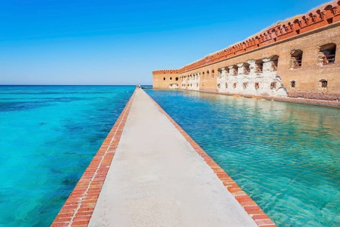 Pier surrounding Fort Jefferson, Dry Tortugas National Park, Florida, USA, North America