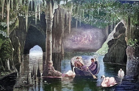 The blue grotto in Linderhof Castle, Bavaria, Germany, coloured wood engraving, reproduction from