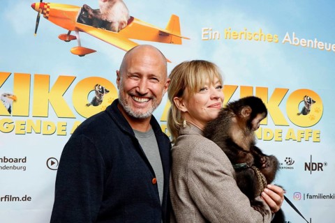 Benno Fürmann and Heike Makatsch at the Berlin premiere of AKIKO - DER FLIEGENDE AFFE at the