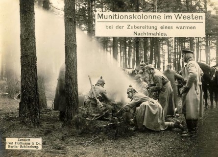 Ammunition column in the west preparing a hot supper, 1914 - 1918, World War I, reproduction of a