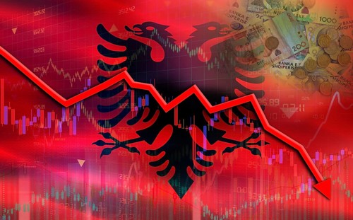 Albania financial fall on economy market. Albania financial crisis on economic graph
